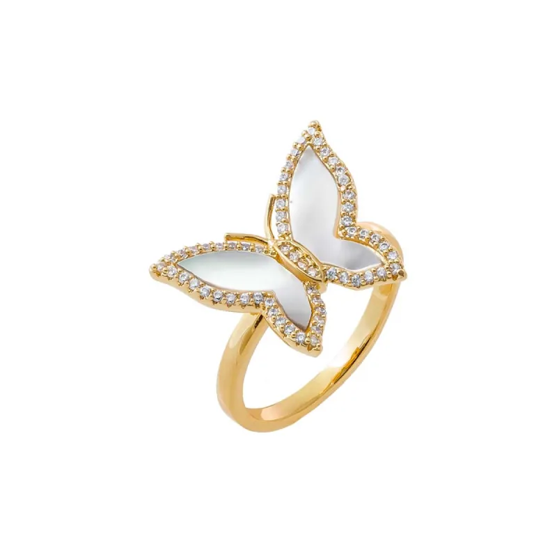 Pave Outline Colored Stone Butterfly Ring sold by Adina Eden's