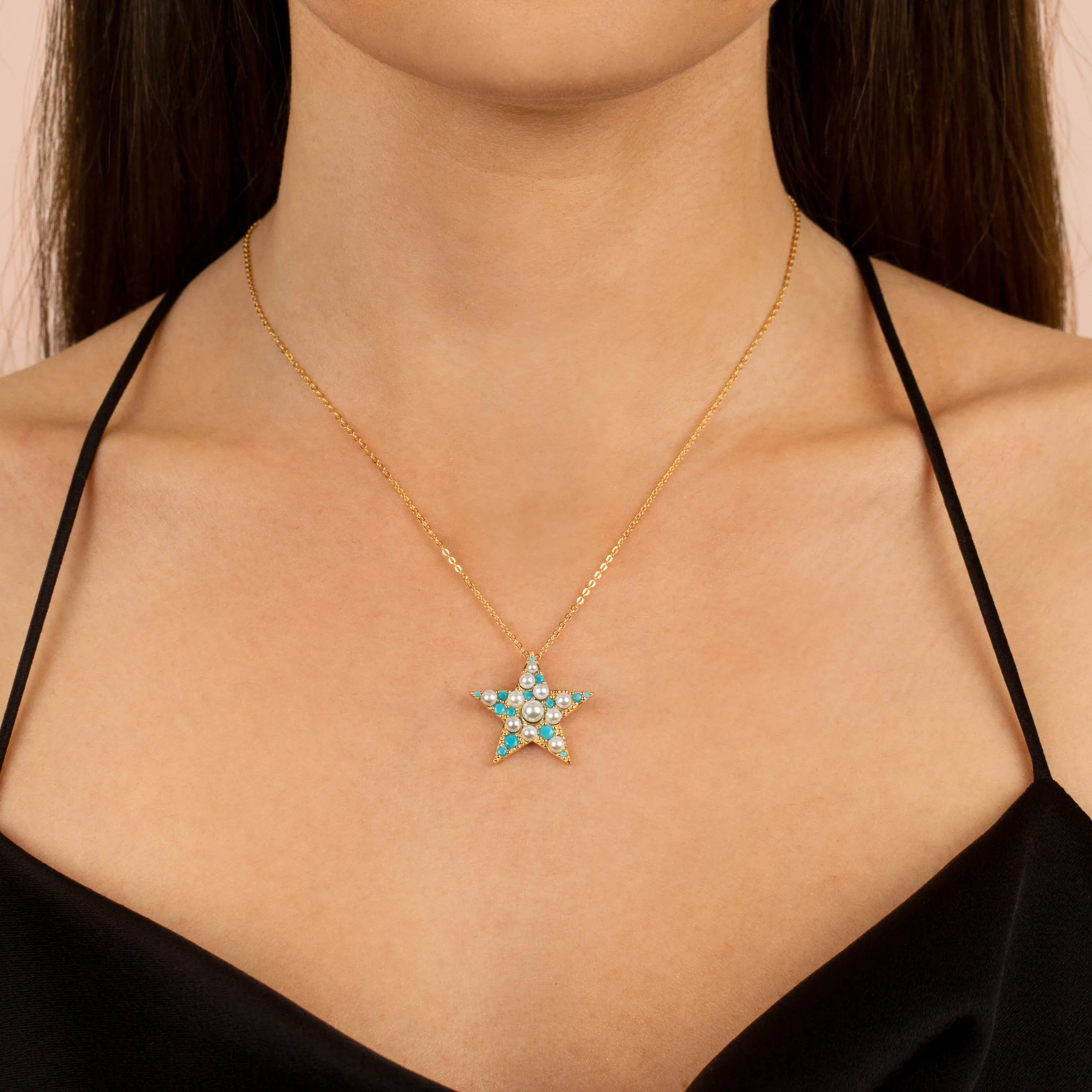 Pearl X Turquoise Star Necklace sold by Adina Eden's product image thumbnail 2