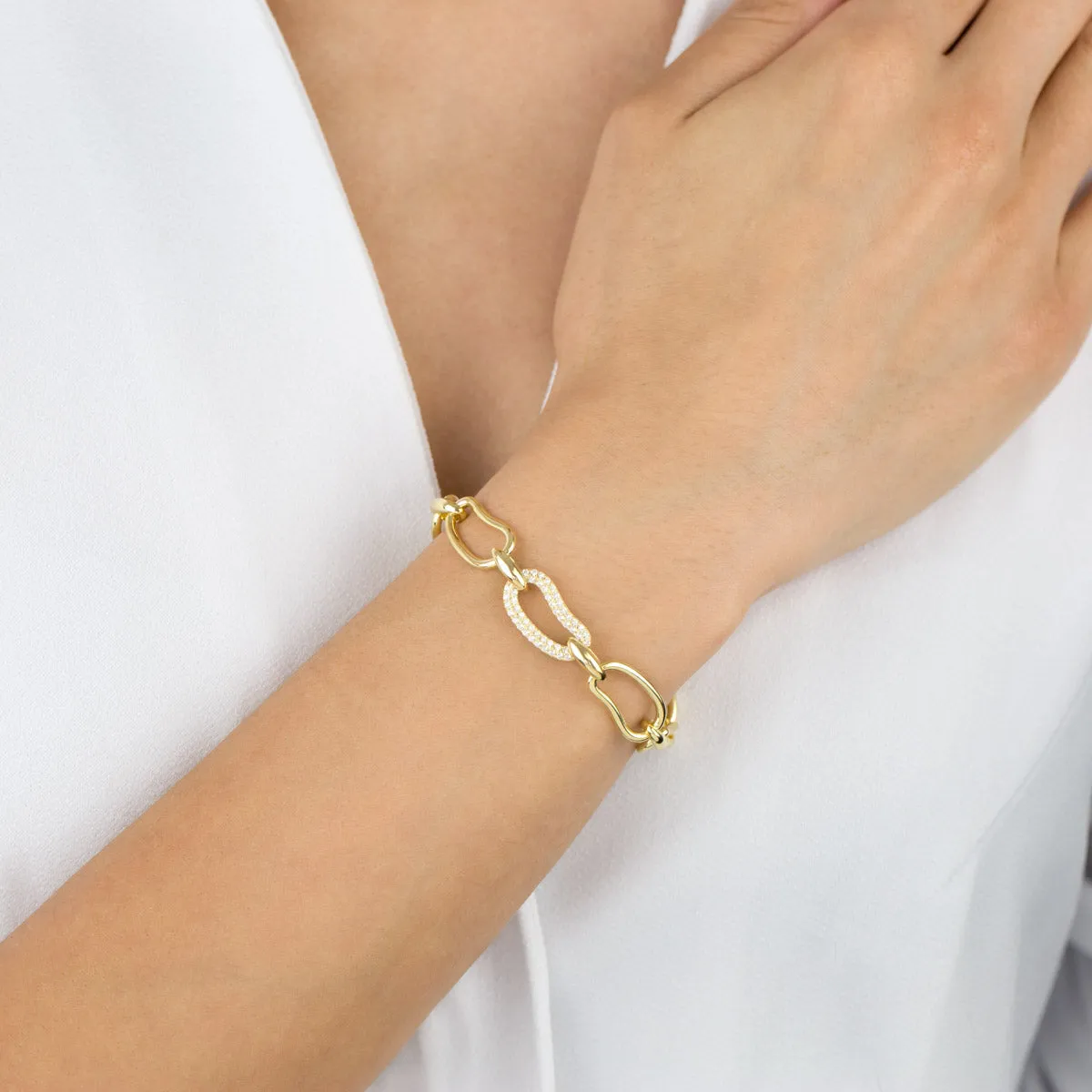 Pavé x Solid Waved Link Bracelet sold by Adina Eden's product image thumbnail 2