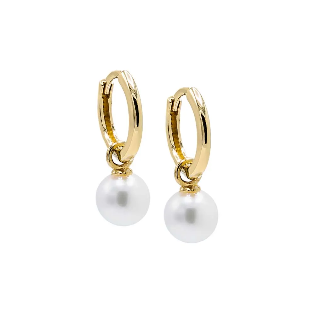 Solid Dangling Pearl Huggie Earring 14K sold by Adina Eden's