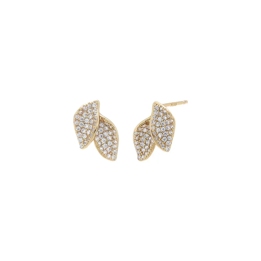 Pave Double Leaf Stud Earring sold by Adina Eden's