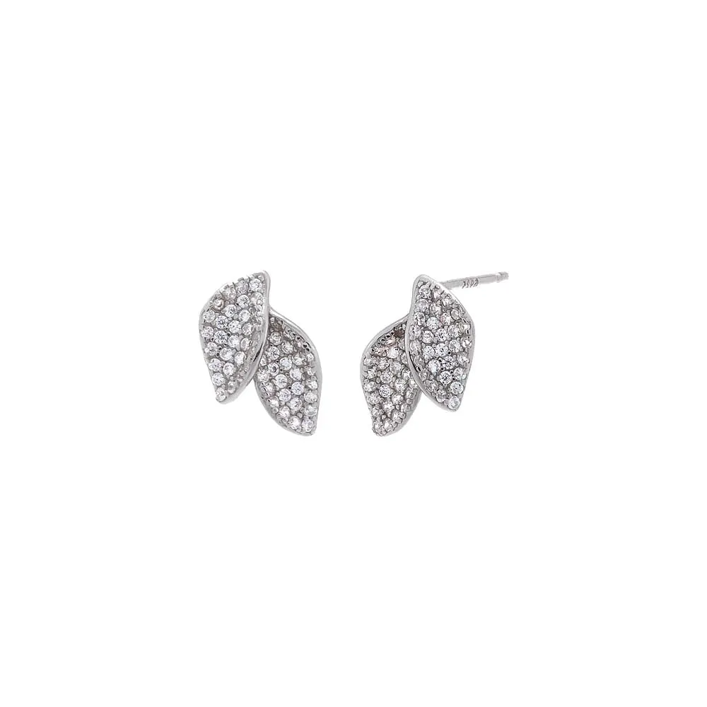 Pave Double Leaf Stud Earring sold by Adina Eden's product image thumbnail 3