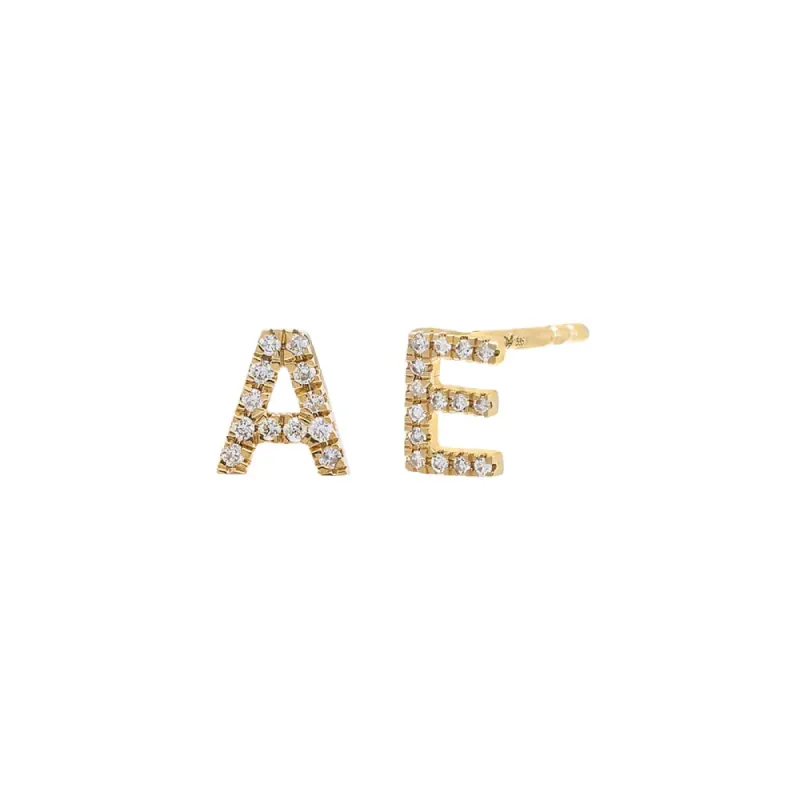 Diamond Pave Initial Stud Earring 14K sold by Adina Eden's