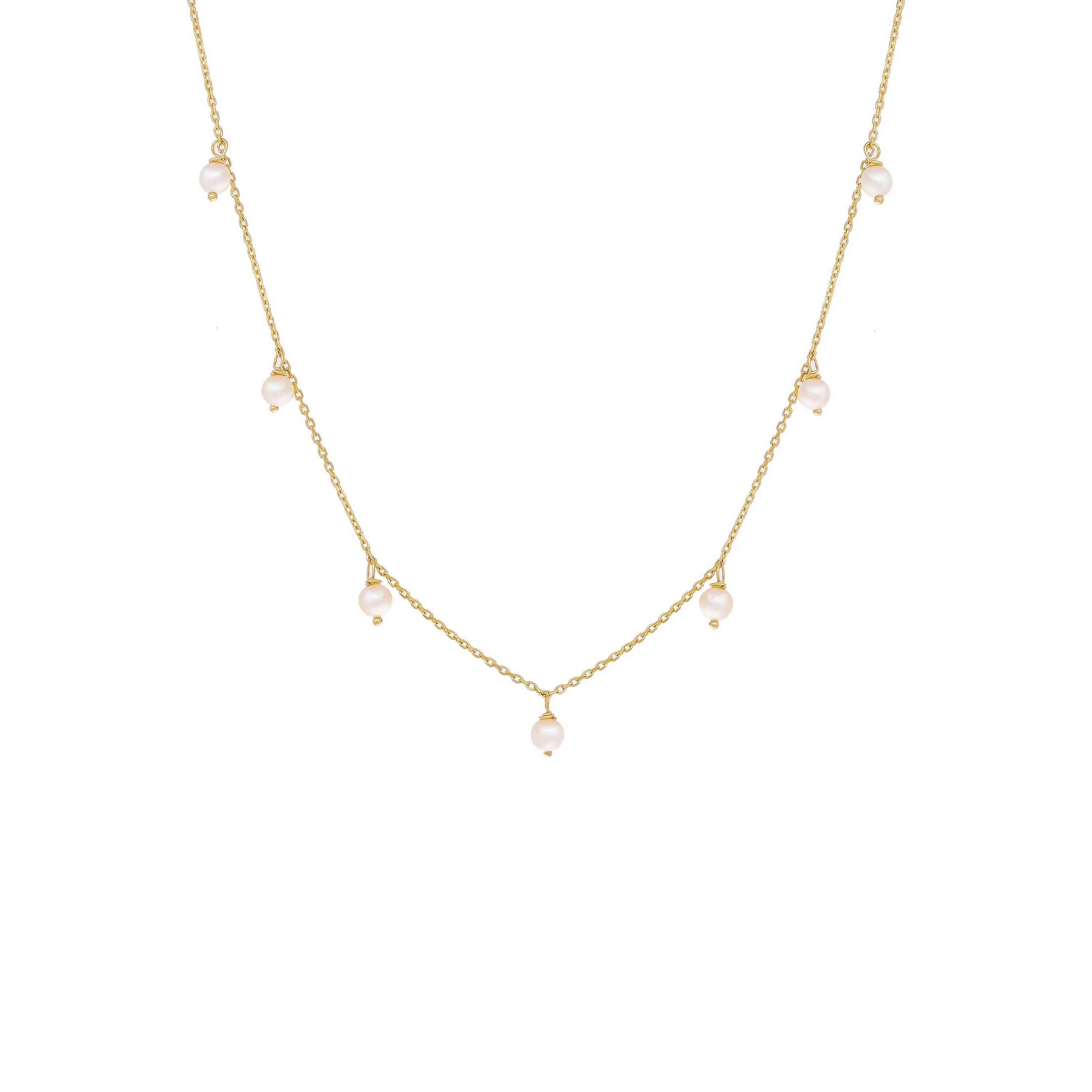 Multi Dangling Pearl Necklace 14K sold by Adina Eden's