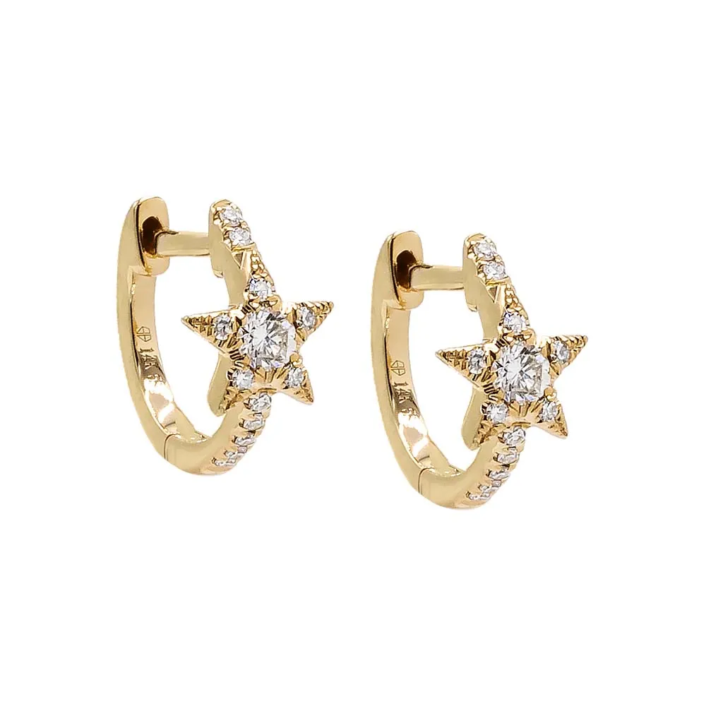 Diamond Pave Star Huggie Earring 14K sold by Adina Eden's