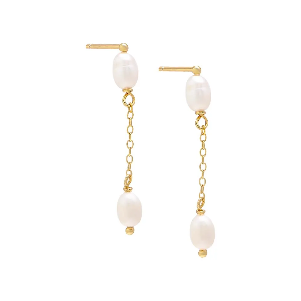 Freshwater Pearl Chain Drop Stud Earring sold by Adina Eden's