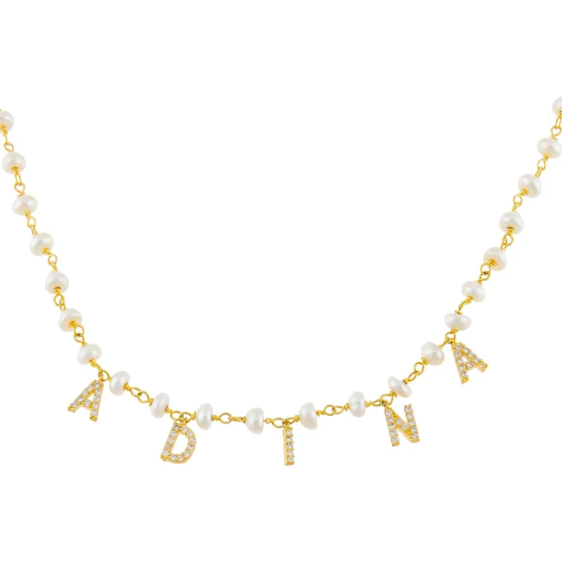 CZ Block Name Pearl Necklace sold by Adina Eden's