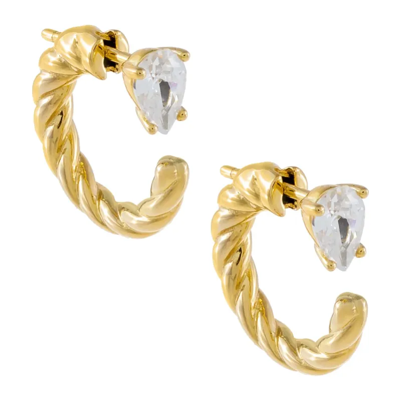 CZ Teardrop Rope Hoop Earring sold by Adina Eden's