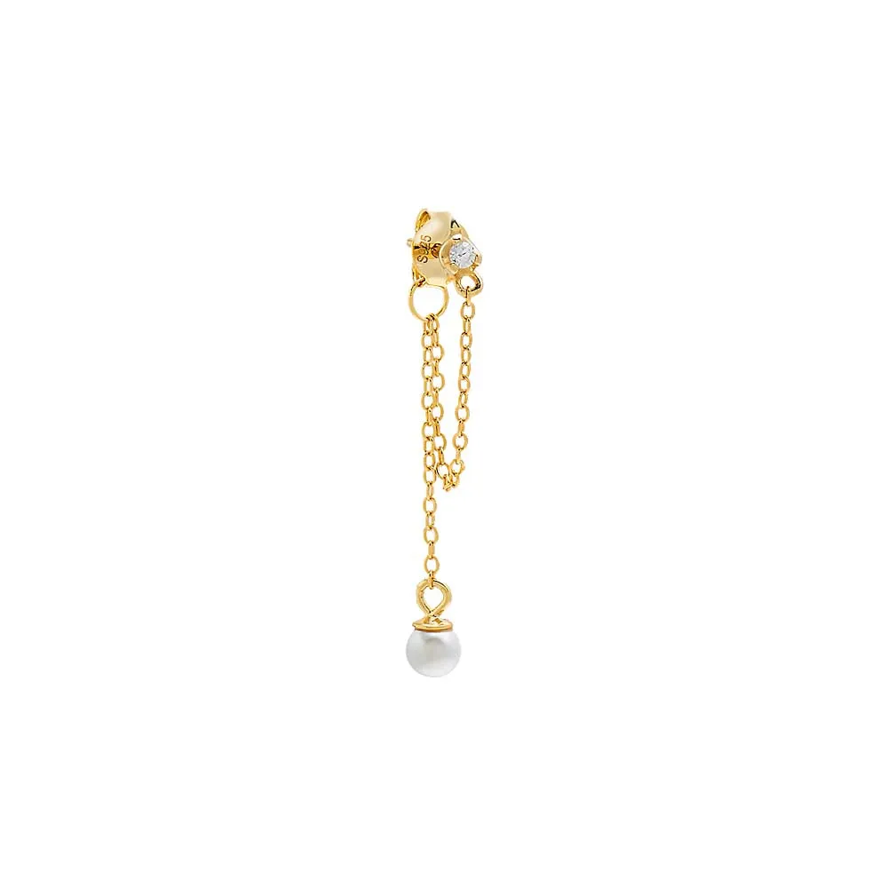 CZ X Pearl Double Chain Front Back Stud Earring sold by Adina Eden's product image thumbnail 3