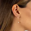 CZ X Pearl Double Chain Front Back Stud Earring sold by Adina Eden's