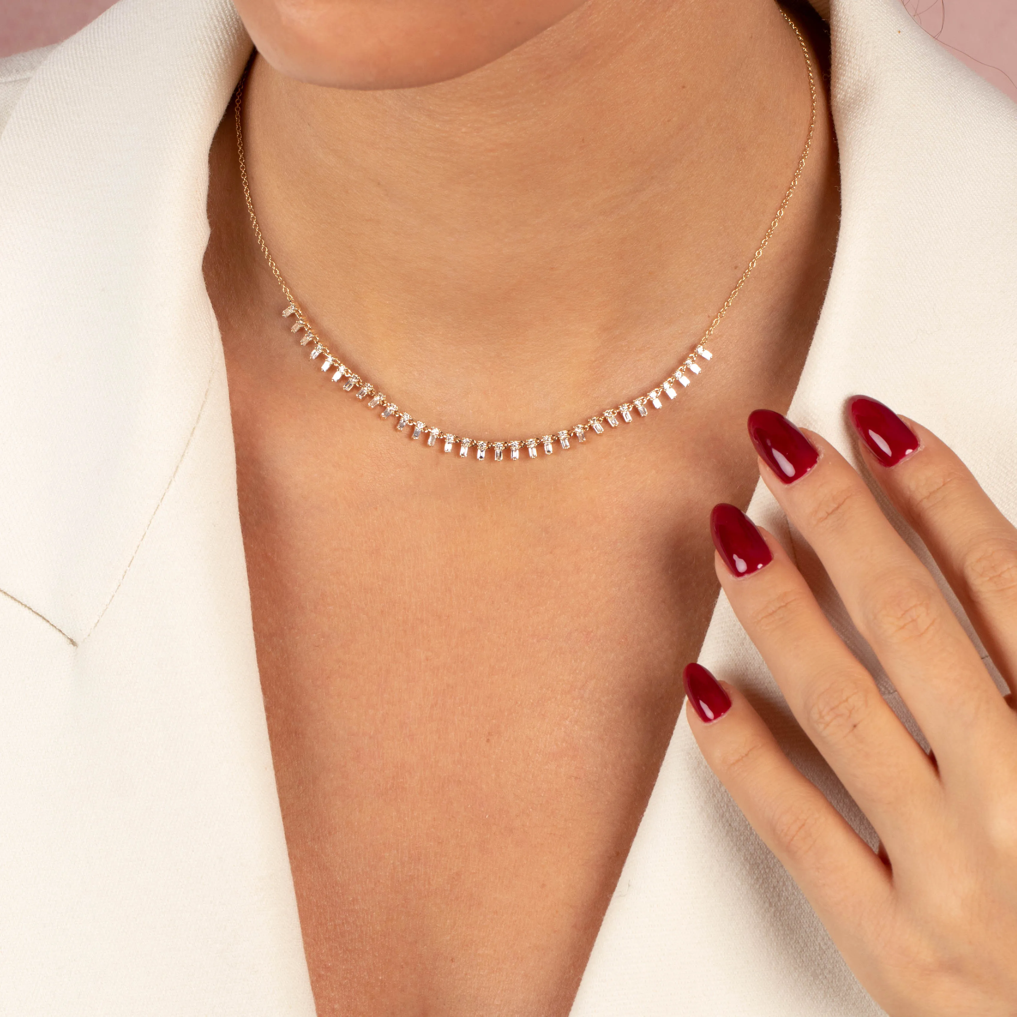 Diamond Solitaire X Baguette Half Tennis Necklace 14K sold by Adina Eden's product image thumbnail 2