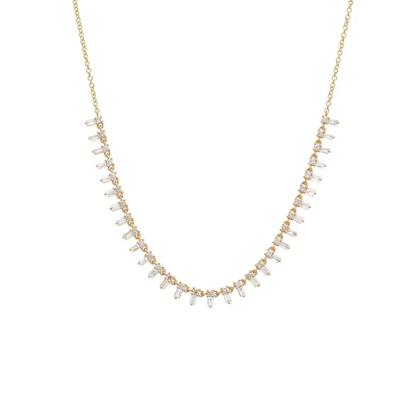 Diamond Solitaire X Baguette Half Tennis Necklace 14K sold by Adina Eden's