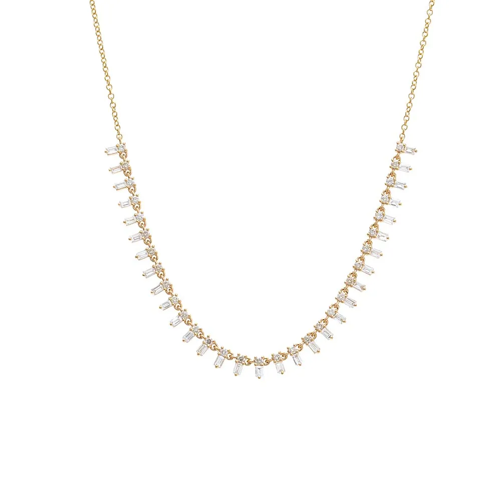Diamond Solitaire X Baguette Half Tennis Necklace 14K sold by Adina Eden's
