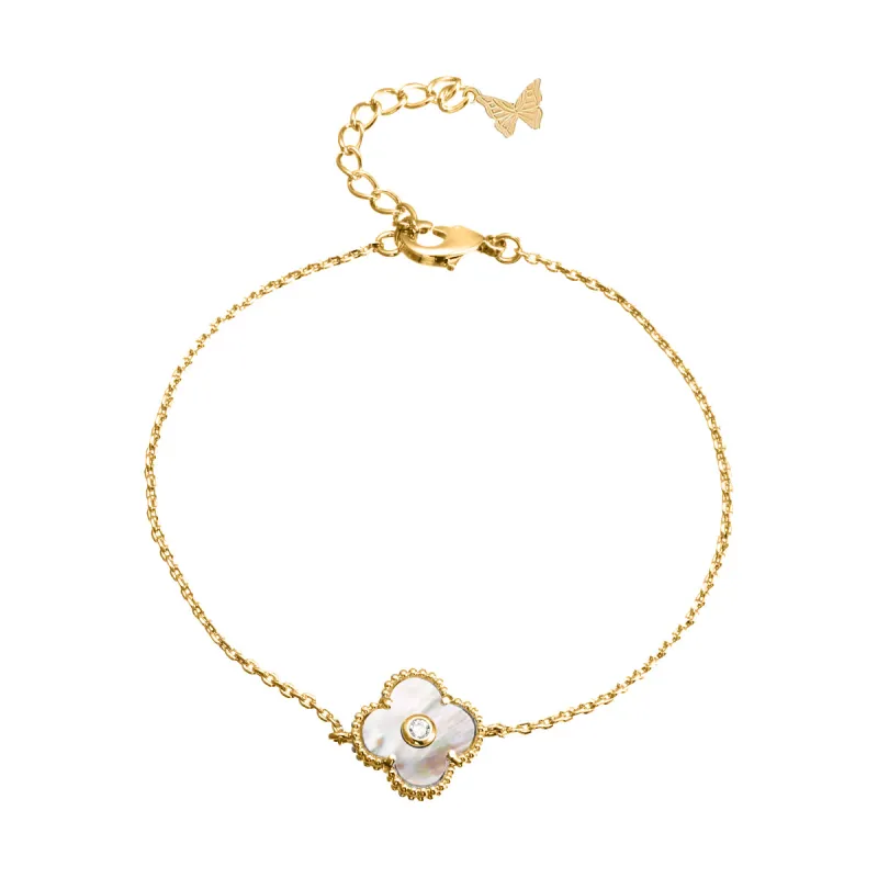 CZ Bezel Colored Stone Clover Pendant Bracelet sold by Adina Eden's