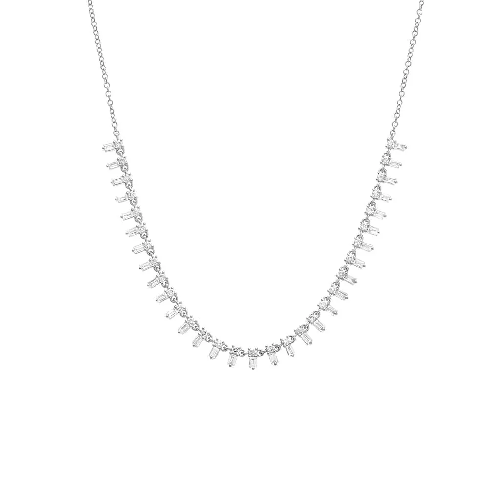 Diamond Solitaire X Baguette Half Tennis Necklace 14K sold by Adina Eden's product image thumbnail 4