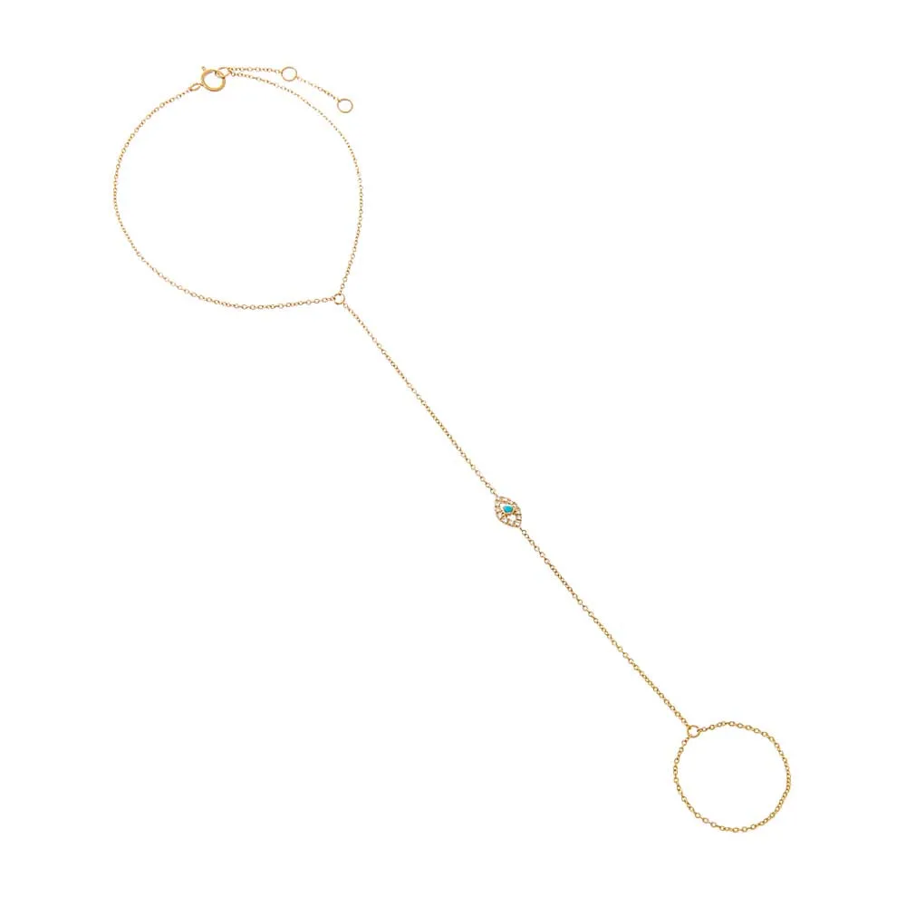 Diamond X Turquoise Evil Eye Hand Chain 14K sold by Adina Eden's