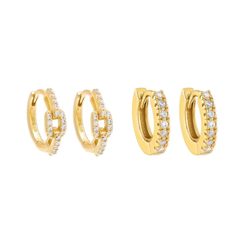 Dainty Pavé Huggie Earring Combo Set sold by Adina Eden's