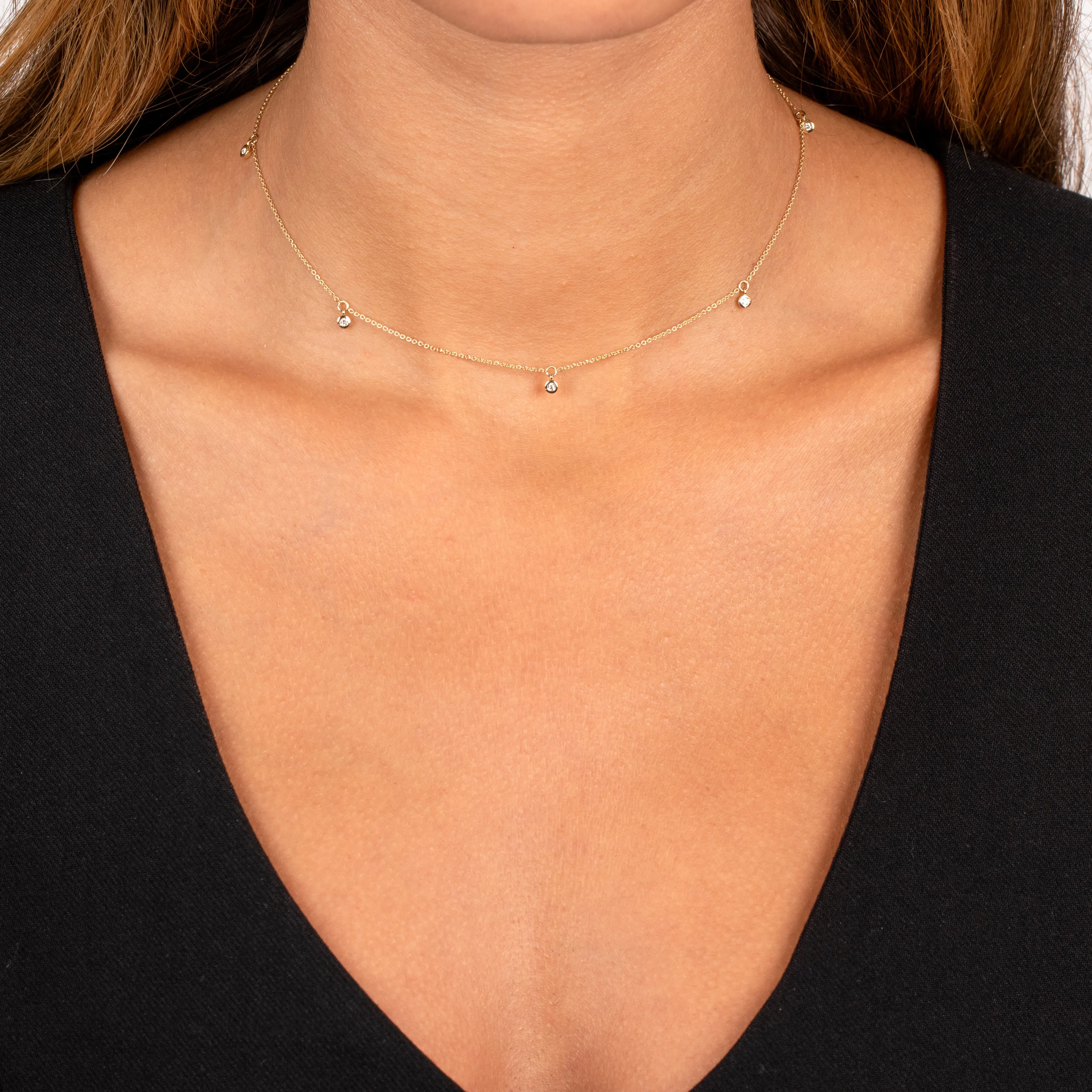 Diamond Multi Dangling Bezel Necklace 14K sold by Adina Eden's product image thumbnail 2