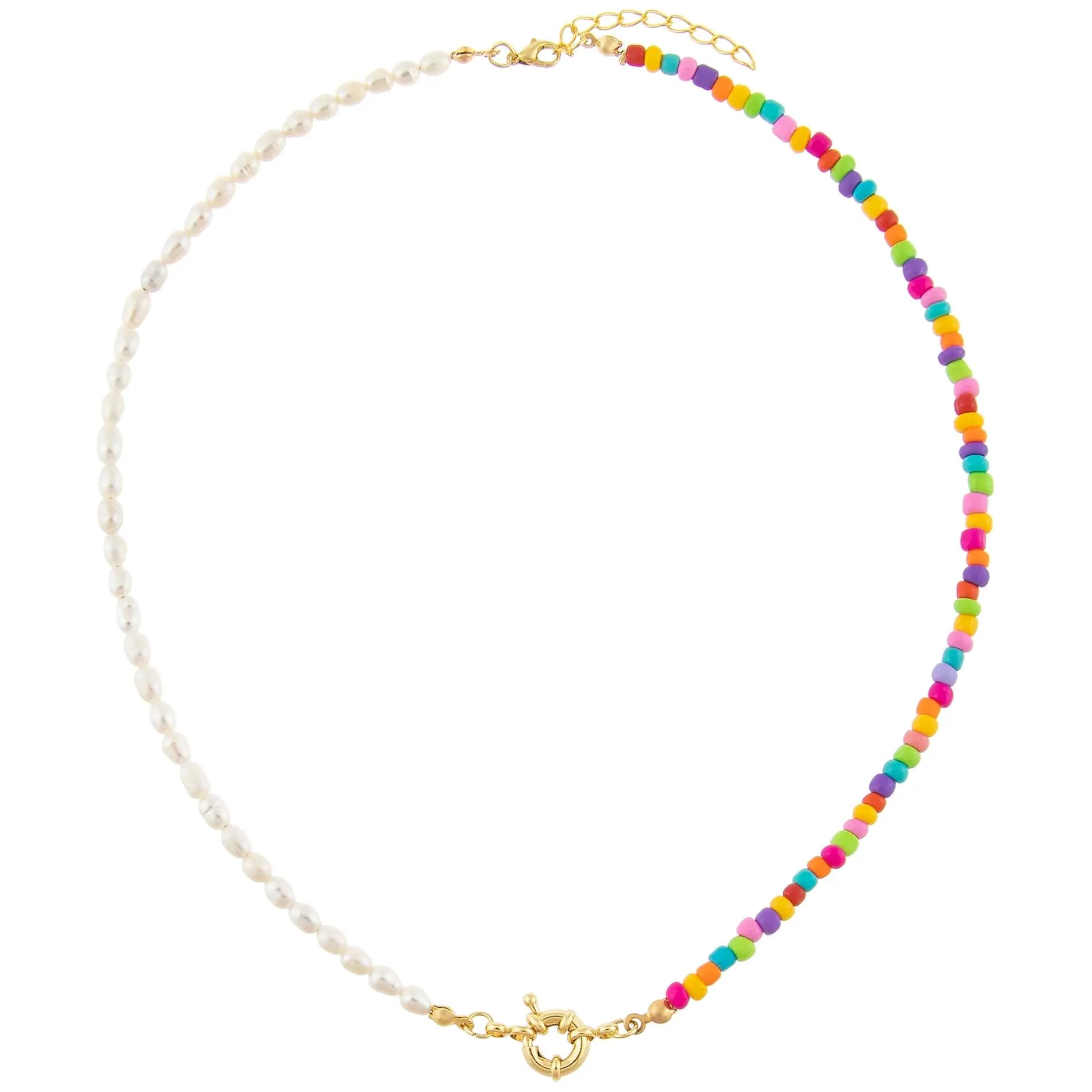 Colored Bead X Pearl Toggle Necklace sold by Adina Eden's product image thumbnail 3