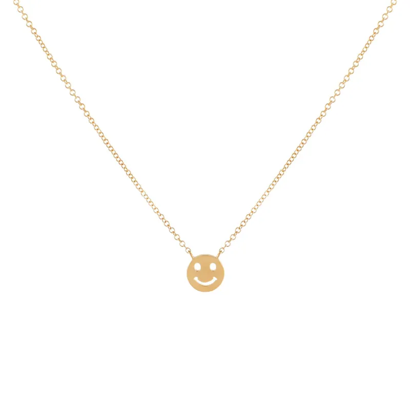 Solid Smiley Face Necklace 14K sold by Adina Eden's