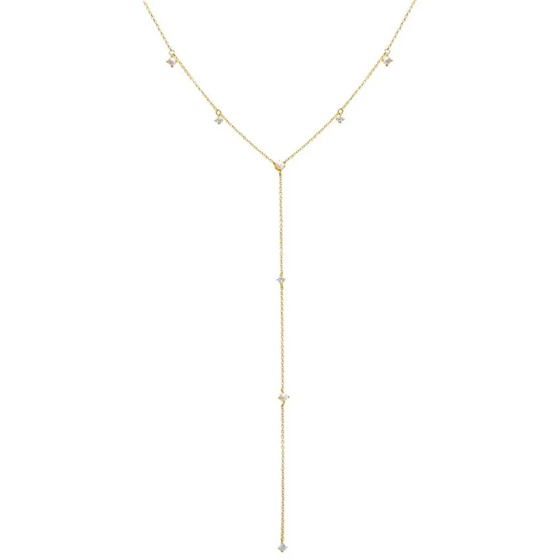 Pearl & CZ Station Lariat Necklace sold by Adina Eden's