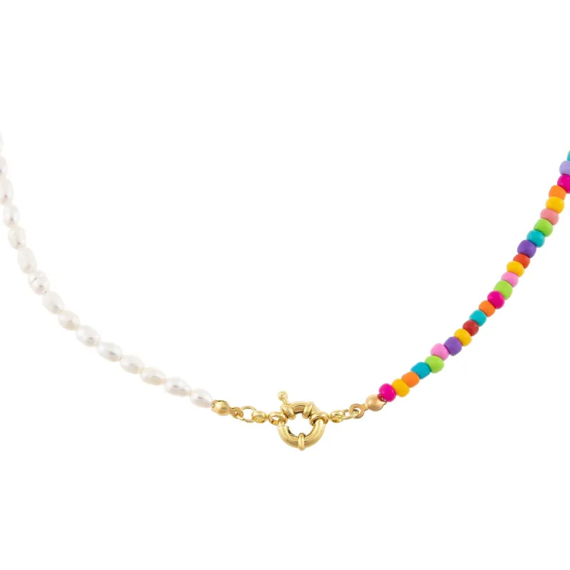 Colored Bead X Pearl Toggle Necklace sold by Adina Eden's