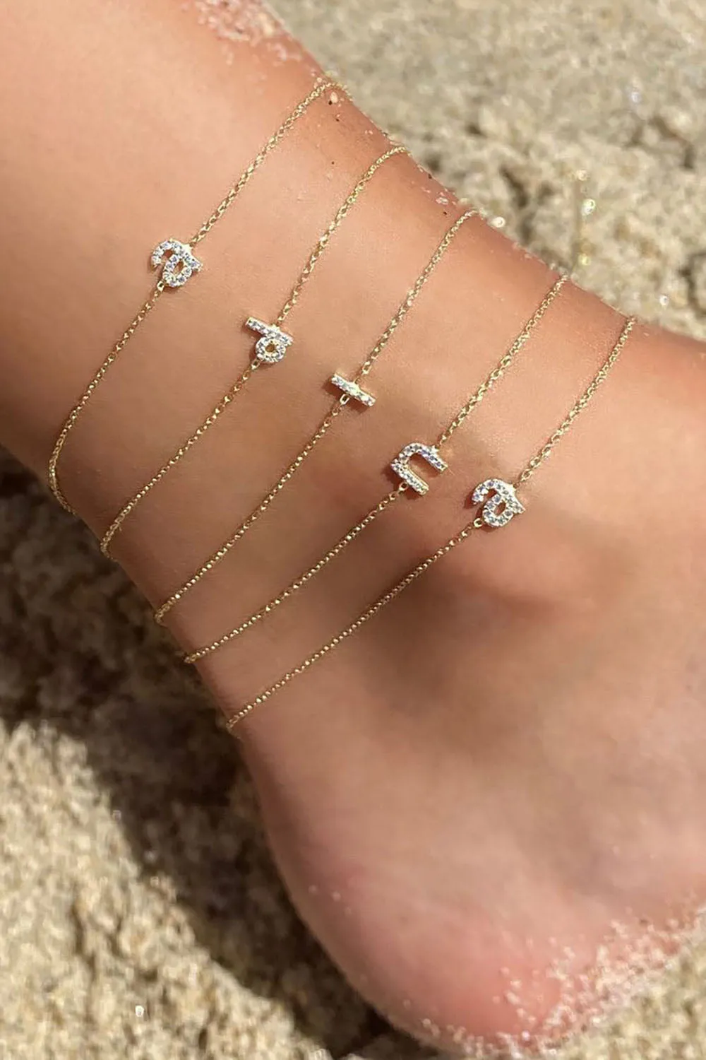 Tiny Lowercase Pavé Initial Anklet sold by Adina Eden's product image thumbnail 3
