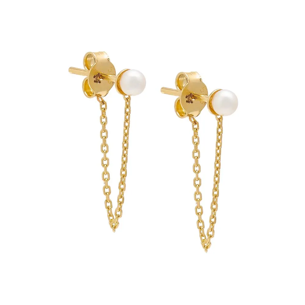 Pearl Chain Front Back Stud Earring 14K sold by Adina Eden's