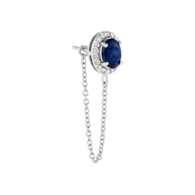 Diamond X Sapphire Oval Chain Stud Earring 14K sold by Adina Eden's