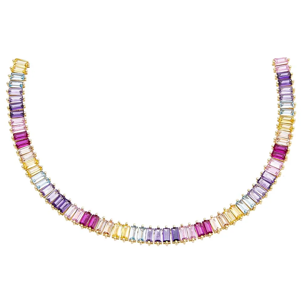 Pastel Multi Colored Baguette Tennis Necklace sold by Adina Eden's