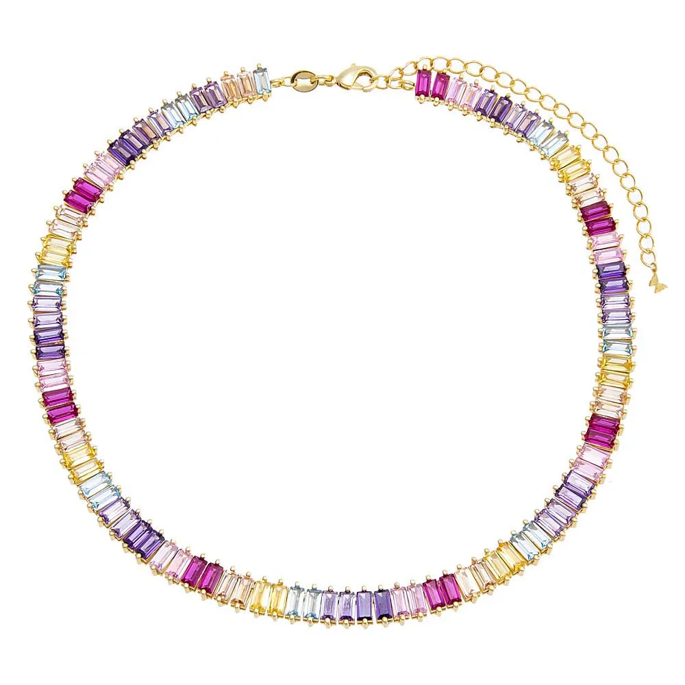 Pastel Multi Colored Baguette Tennis Necklace sold by Adina Eden's product image thumbnail 3