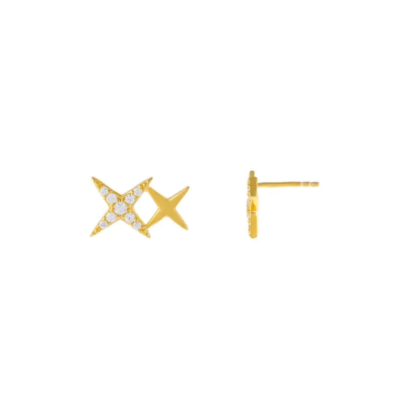 CZ X Solid Starburst Stud Earring sold by Adina Eden's