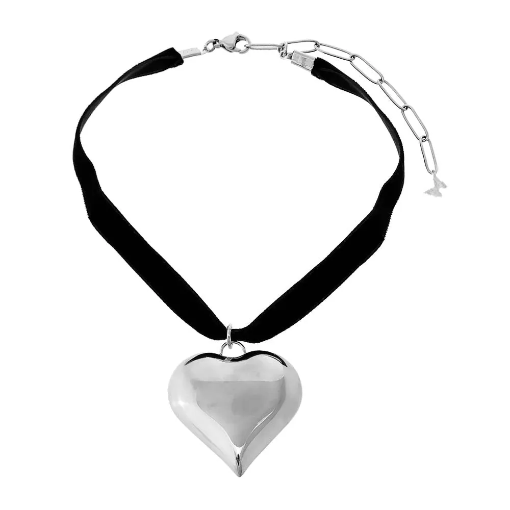 Large Puffy Chunky Heart Necklace Black Velvet Choker sold by Adina Eden's product image thumbnail 3