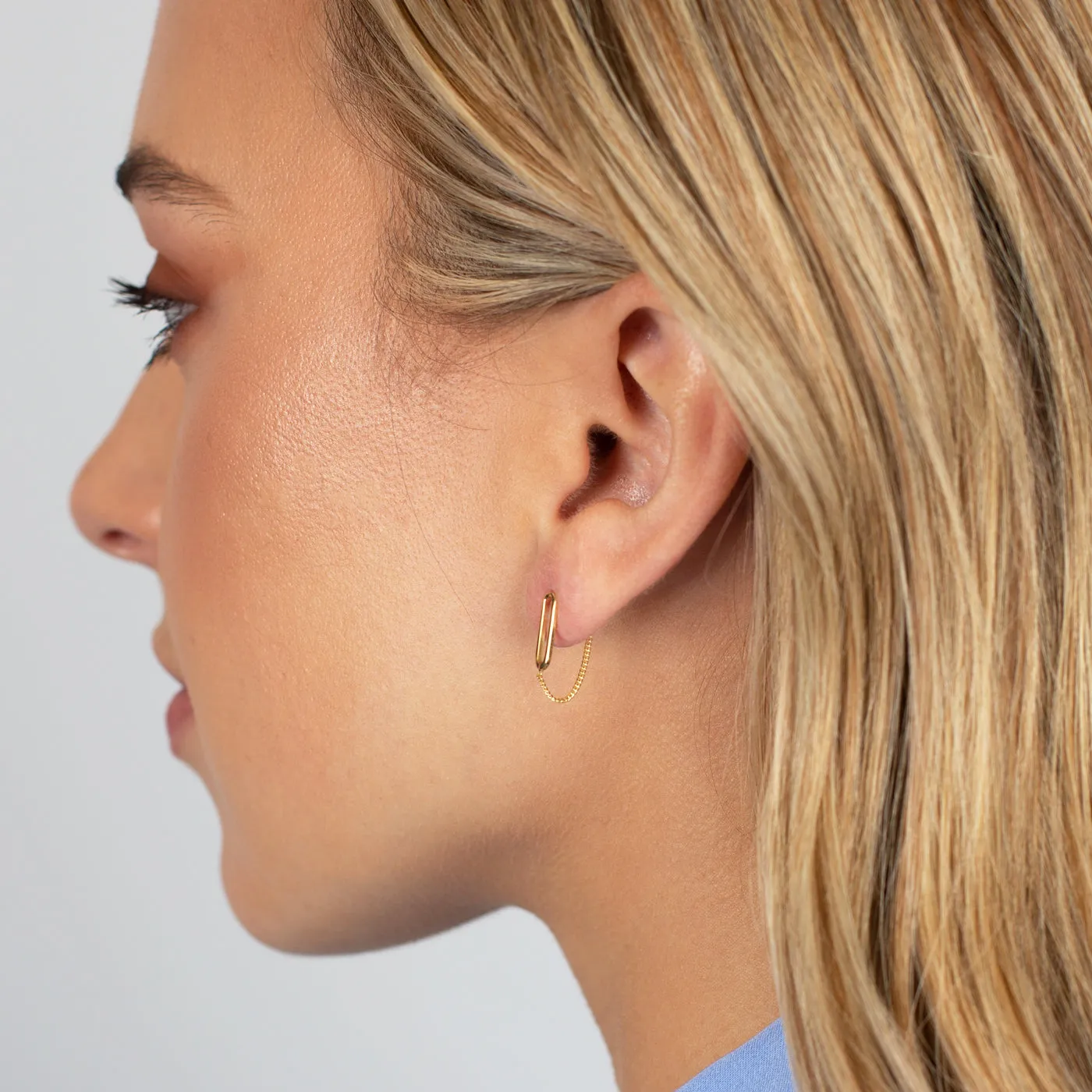 Paperclip Dangling Chain Stud Earring 14K sold by Adina Eden's product image thumbnail 3