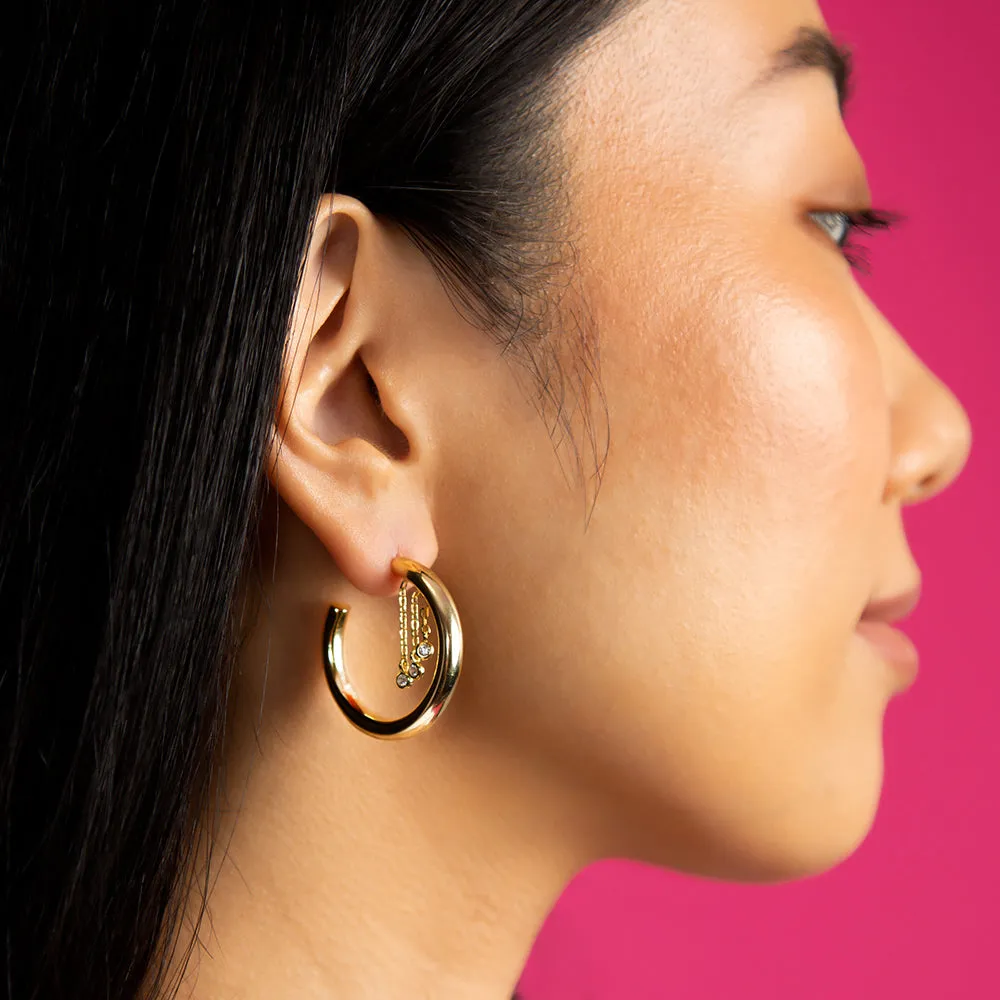 Dangling CZ Bezel Hollow Hoop Earring sold by Adina Eden's product image thumbnail 4