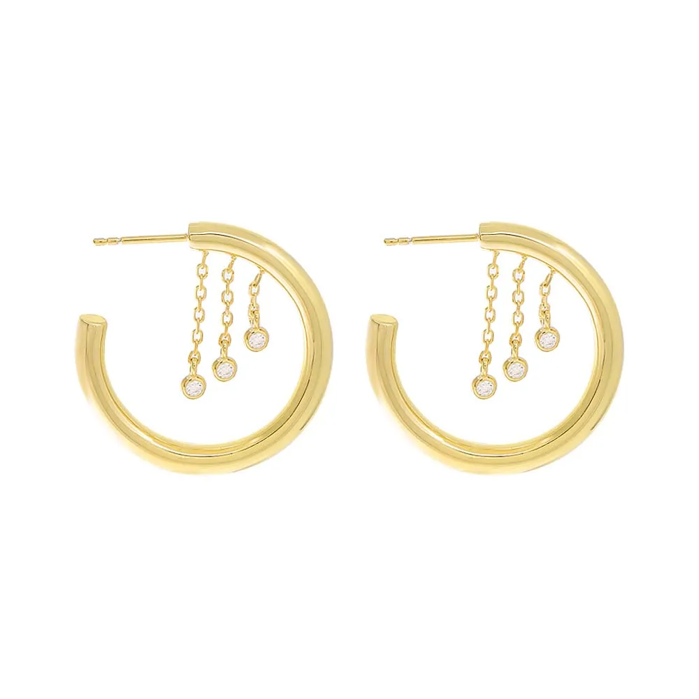Dangling CZ Bezel Hollow Hoop Earring sold by Adina Eden's product image thumbnail 3