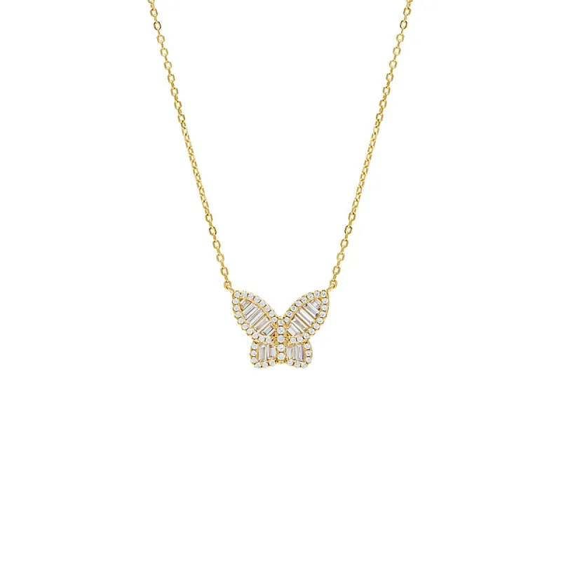 Large Pavé X Baguette Butterfly Necklace sold by Adina Eden's