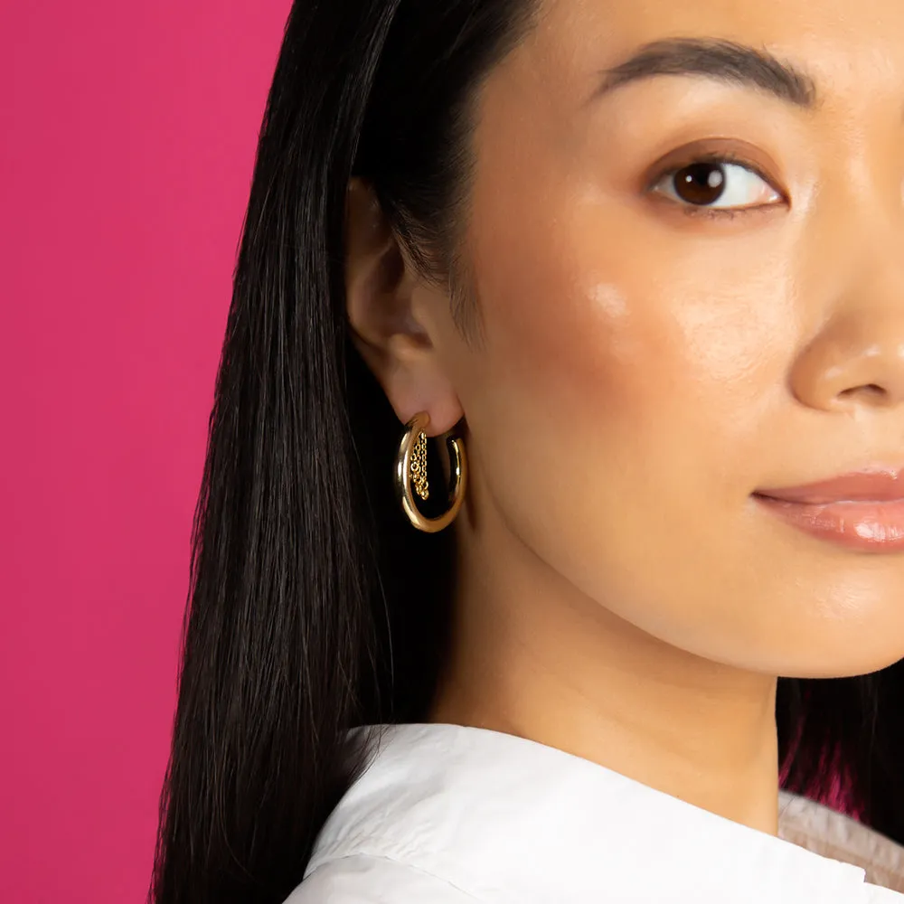 Dangling CZ Bezel Hollow Hoop Earring sold by Adina Eden's product image thumbnail 2