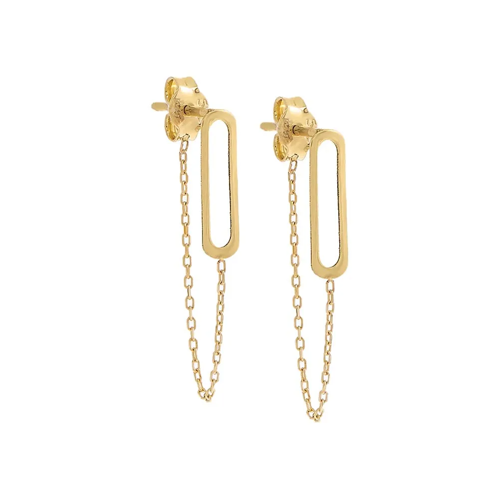 Paperclip Dangling Chain Stud Earring 14K sold by Adina Eden's