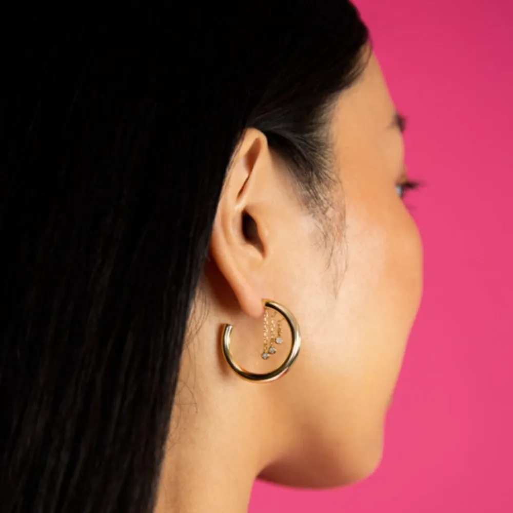 Dangling CZ Bezel Hollow Hoop Earring sold by Adina Eden's product image thumbnail 5