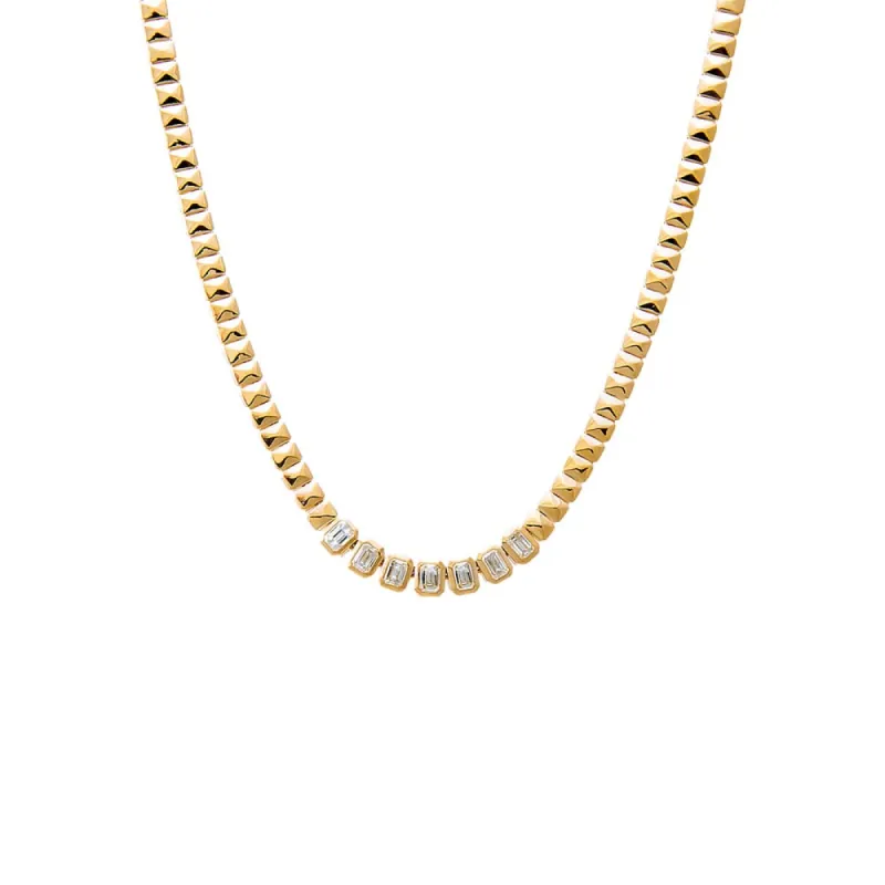 Diamond Emerald Bezel Accented Tennis Necklace 14K sold by Adina Eden's