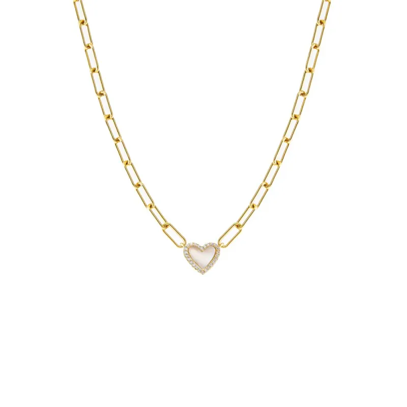 Pave Colored Stone Heart Paperclip Necklace sold by Adina Eden's