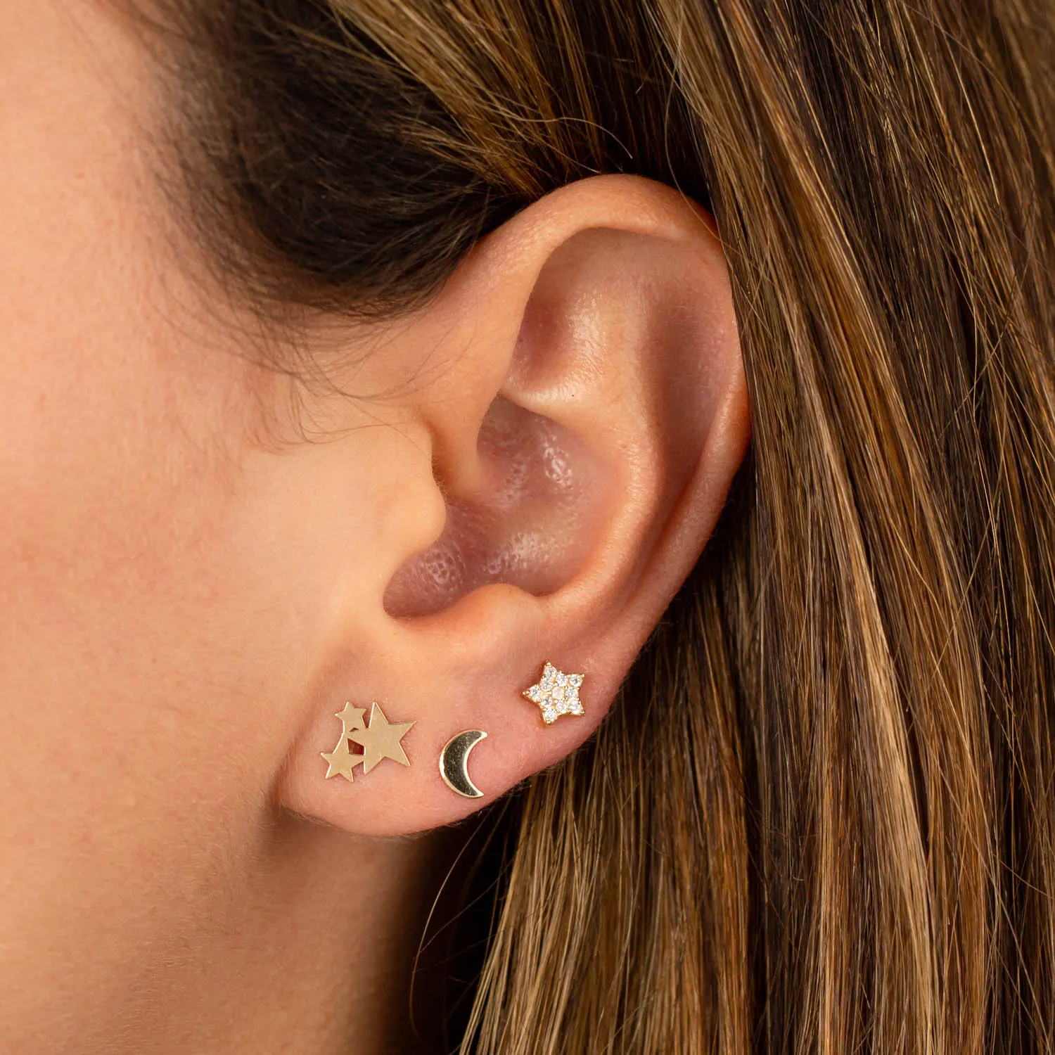Solid Trio Star Stud Earring 14K sold by Adina Eden's product image thumbnail 2