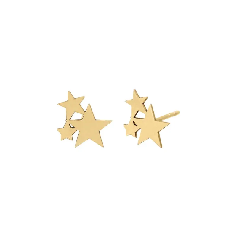 Solid Trio Star Stud Earring 14K sold by Adina Eden's