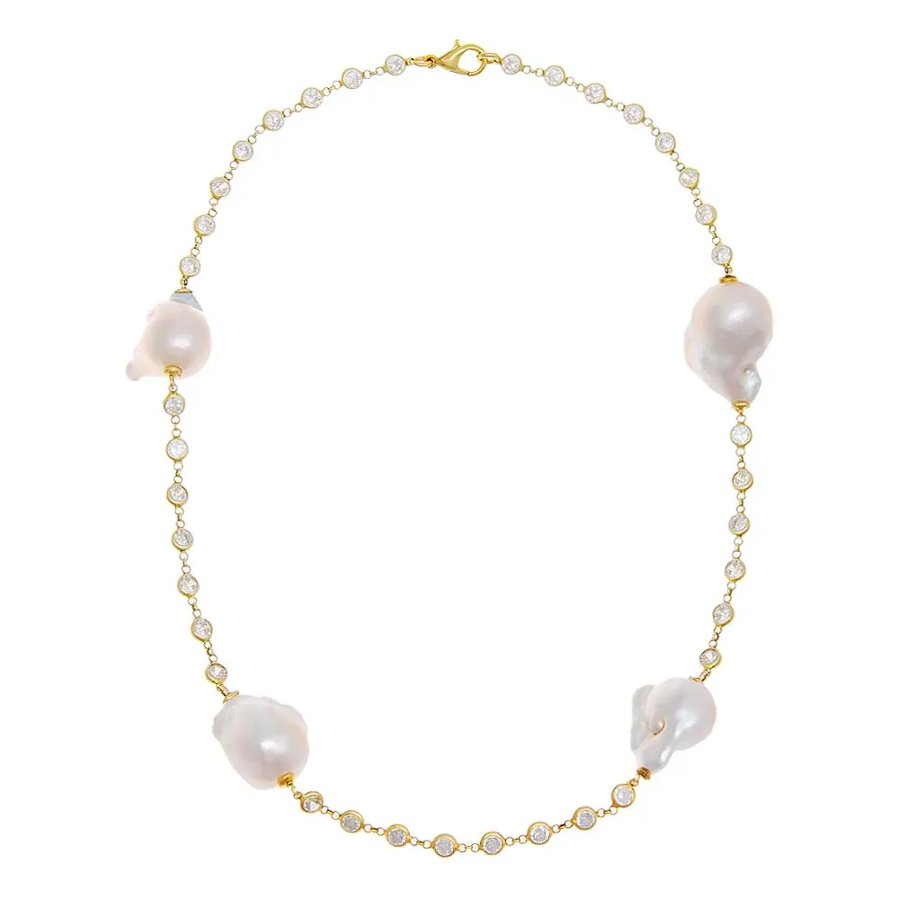 CZ Bezel Chain Baroque Pearl Necklace sold by Adina Eden's product image thumbnail 2