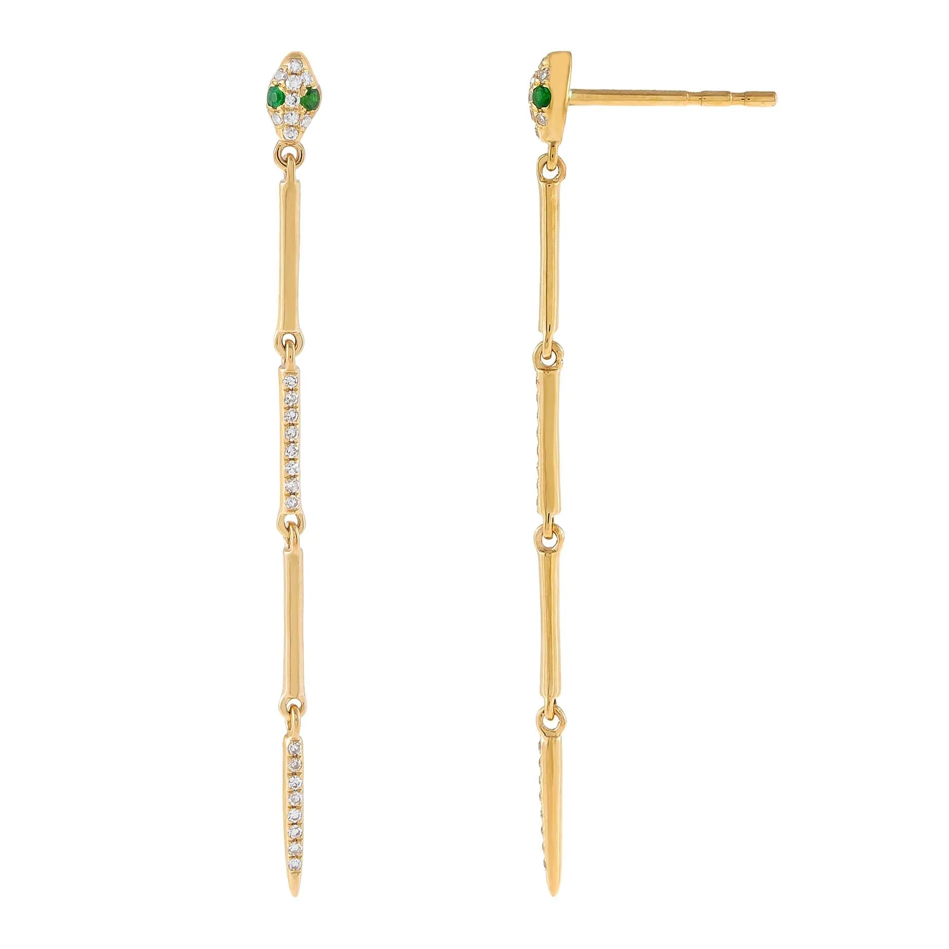 Diamond Snake Bar Drop Stud Earring 14K sold by Adina Eden's