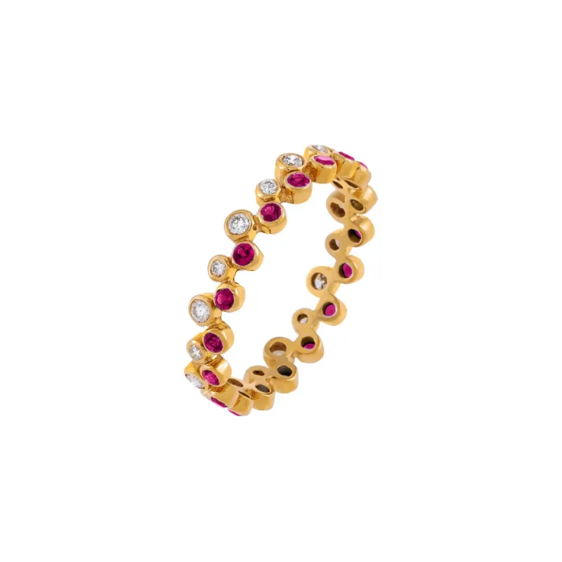 Diamond X Colored Gemstone Double Row Bezel Ring 14K sold by Adina Eden's