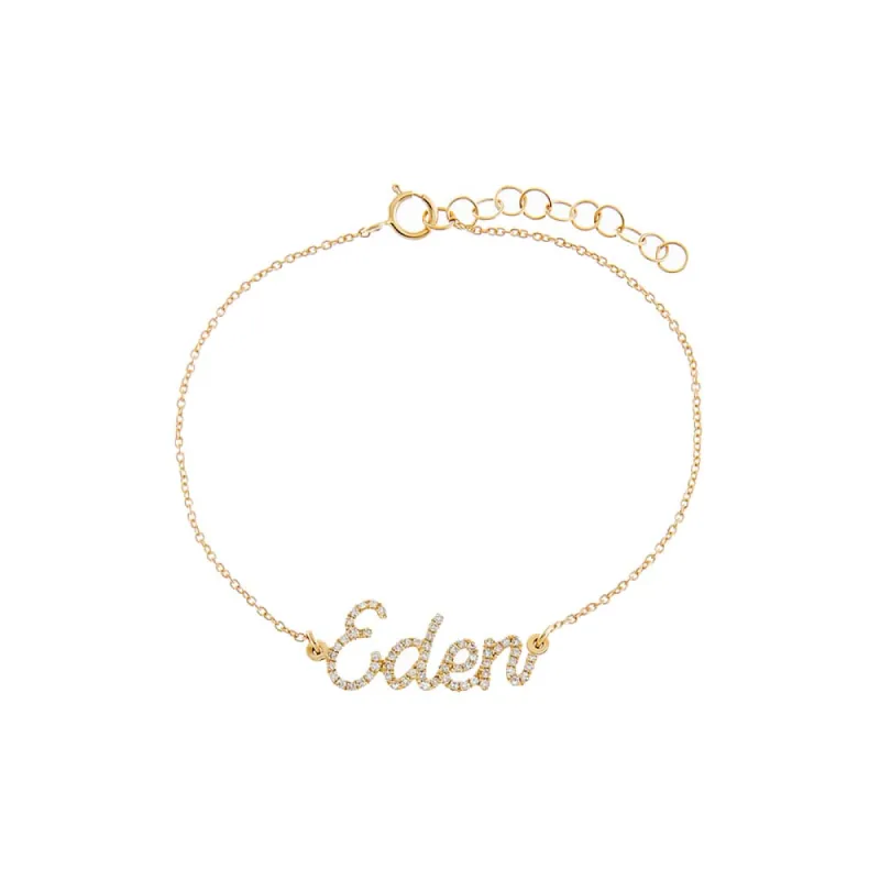 Diamond Pave Script Name Bracelet 14K sold by Adina Eden's