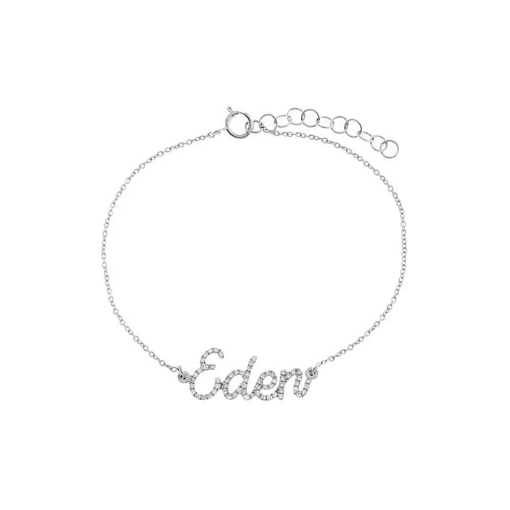 Diamond Pave Script Name Bracelet 14K sold by Adina Eden's product image thumbnail 4