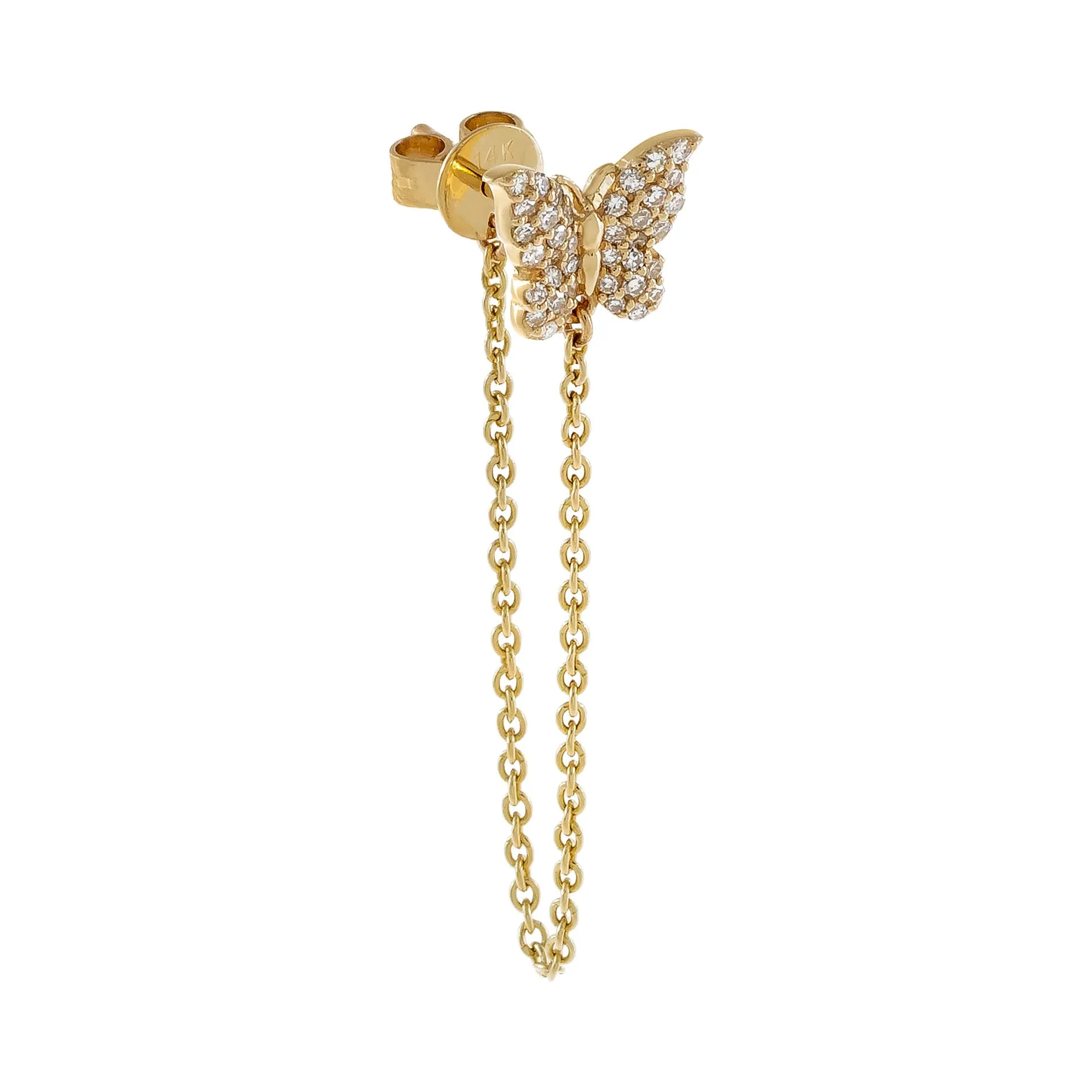 Diamond Butterfly Chain Drop Earring 14K sold by Adina Eden's